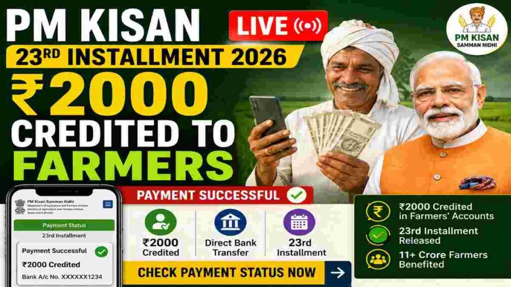 PM Kisan 23rd Installment 2026 LIVE ₹2000 Credited to Farmers, Check Payment Status